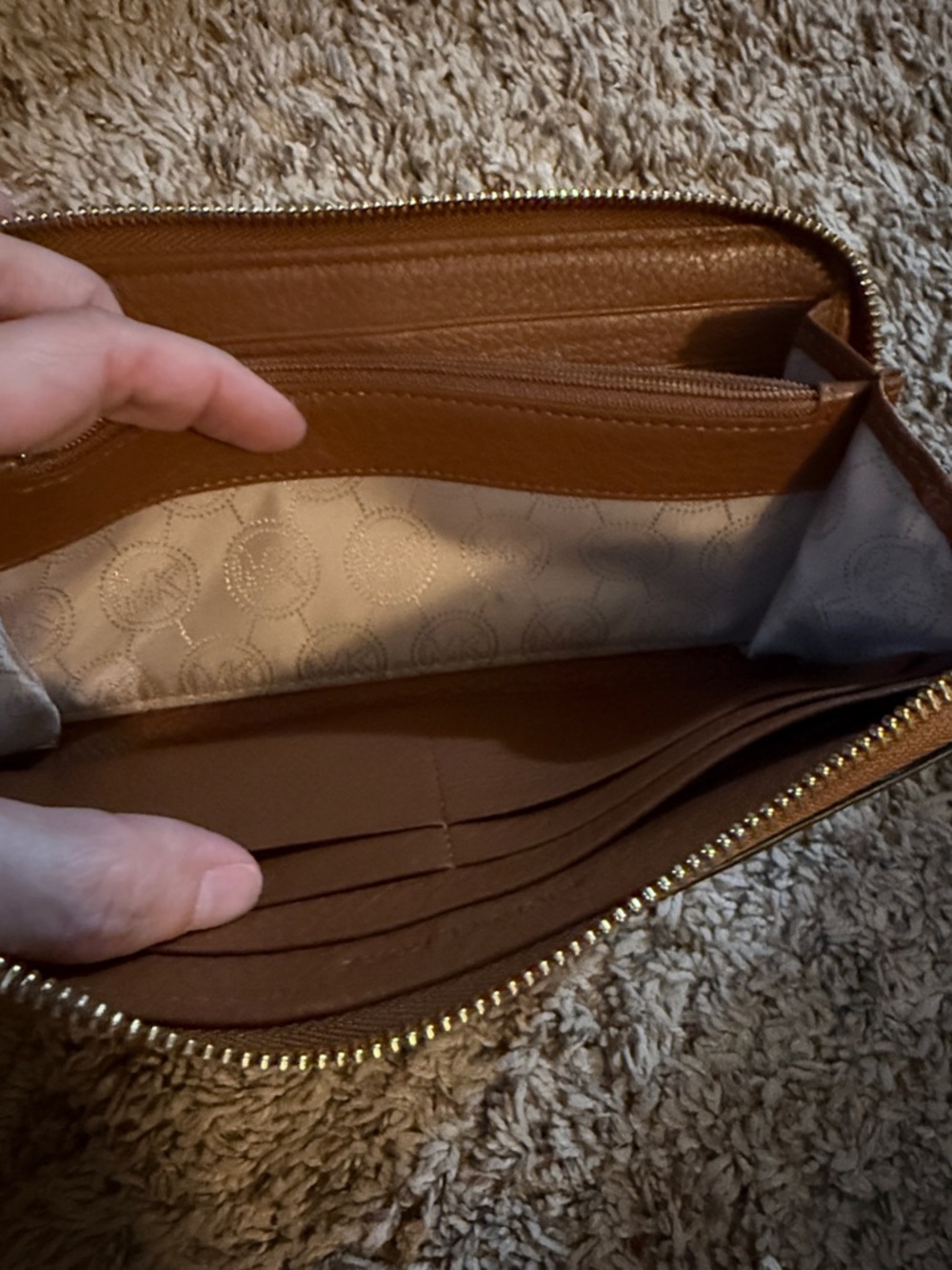 Michael Kors Cognac Leather Zip-Around Wallet with Gold Logo - Picture 6 of 6